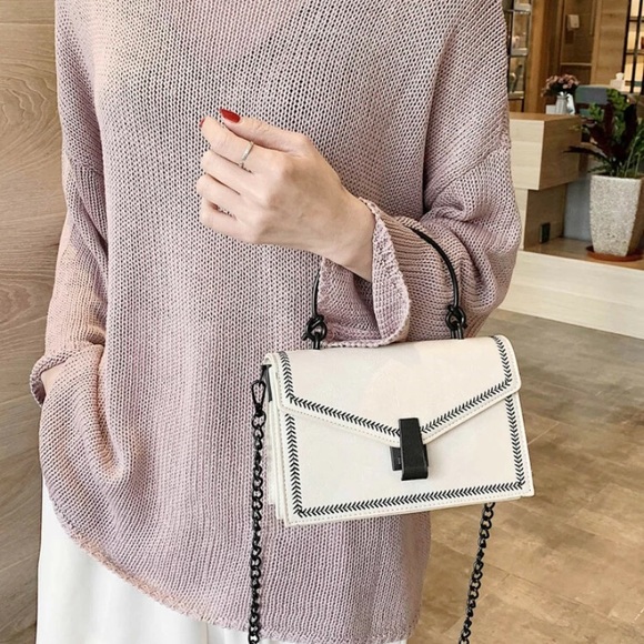 Black and White Flap Satchel Crossbody Bag - Picture 6 of 6